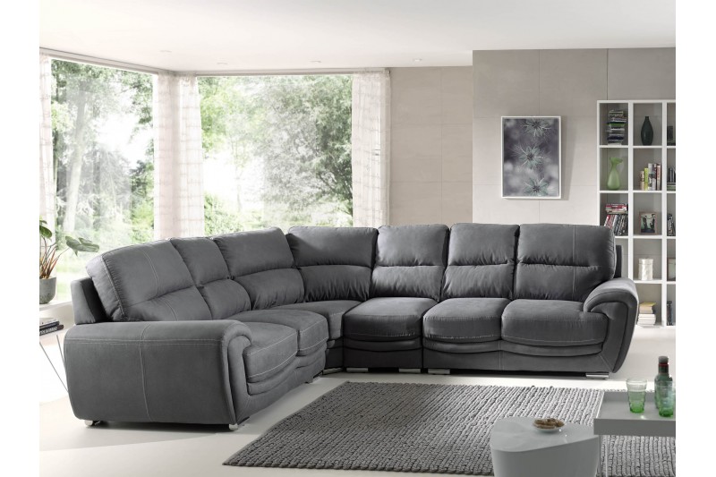 Canapé d'angle avec large espace d'assise 6 places en tissu gris