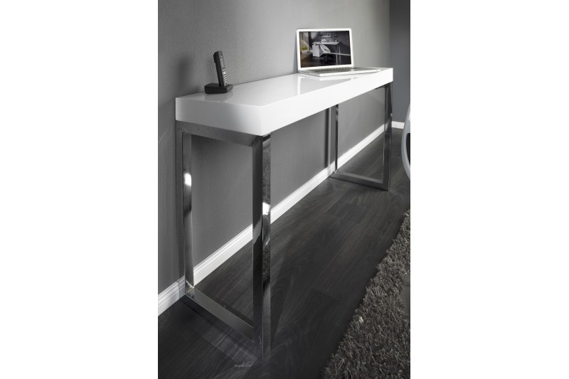 Bureau design 120x75 cm pour ordinateur portable teinté blanc laqué