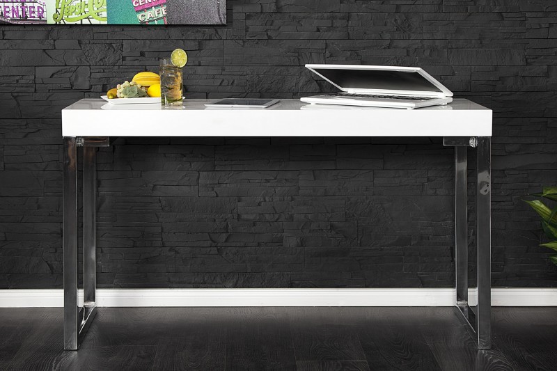 Bureau design 120x75 cm pour ordinateur portable teinté blanc laqué