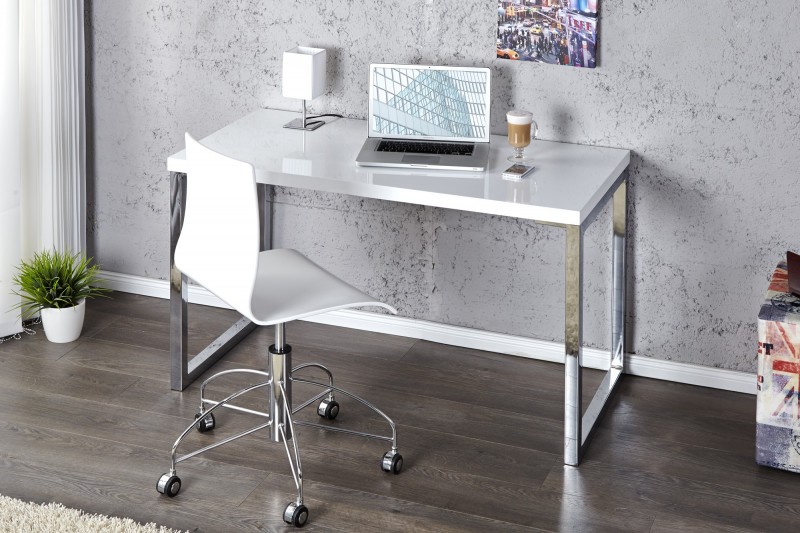 Bureau design 120x60 cm en bois teinté blanc