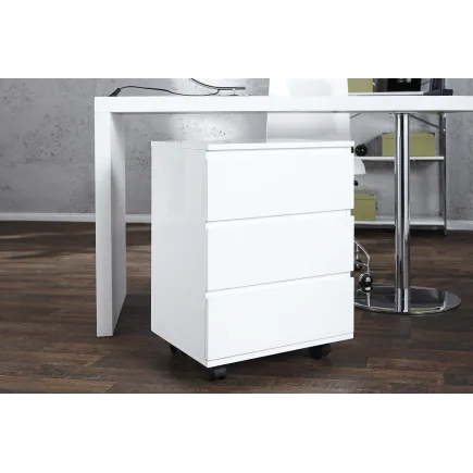 Caisson moderne à haute brillance laqué en blanc à 3 tiroirs
