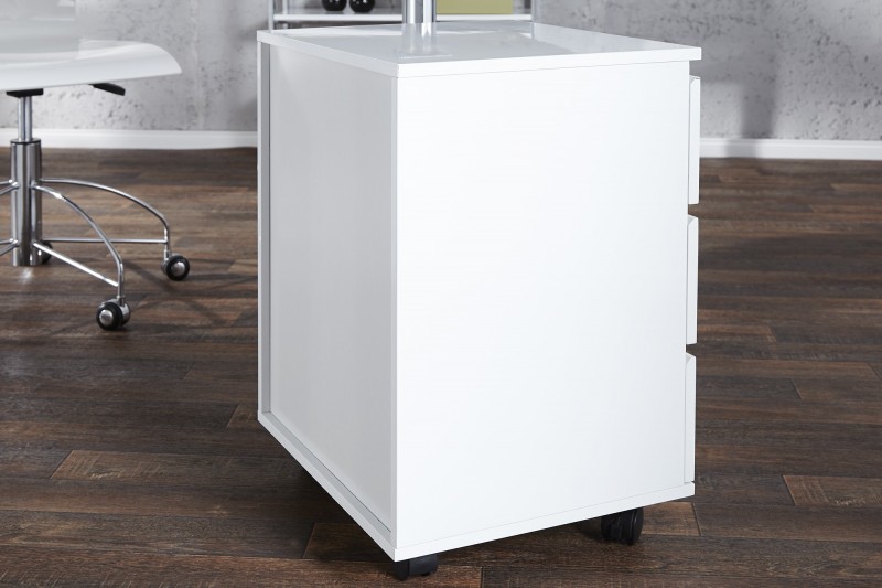 Caisson moderne à haute brillance laqué en blanc à 3 tiroirs