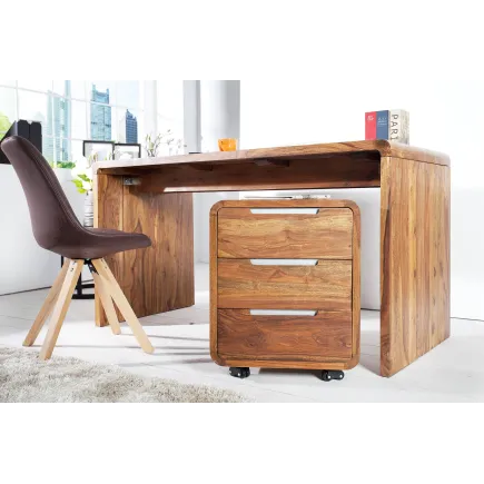 Caisson de bureau design en bois sheesham massif coloris naturel avec 3 tiroirs