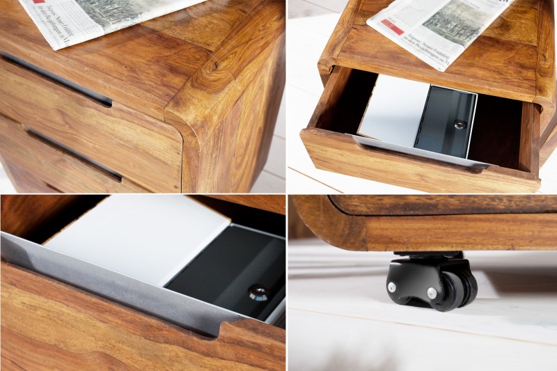 Caisson de bureau design en bois palissandre massif coloris naturel avec 3 tiroirs