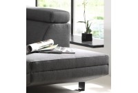 Canapé d'angle droit 4 places avec têtières en tissu gris