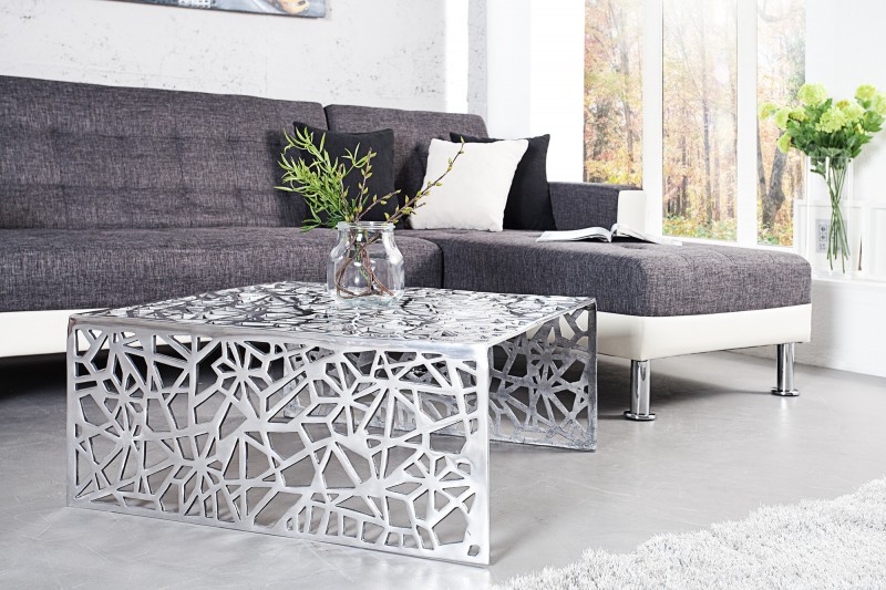 Table basse 75 cm en aluminium coloris argenté