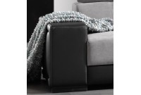 Canapé d'angle droit avec têtières en tissu gris et simili cuir noir