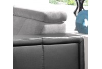 Canapé d'angle gauche 5 places en tissu gris avec têtières relevables