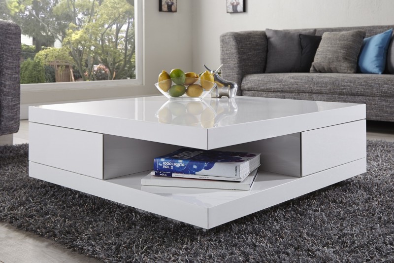 Table basse moderne à 2 tiroirs coloris blanc