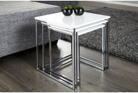 Ensemble de 3 tables basses modernes coloris blanc brillant