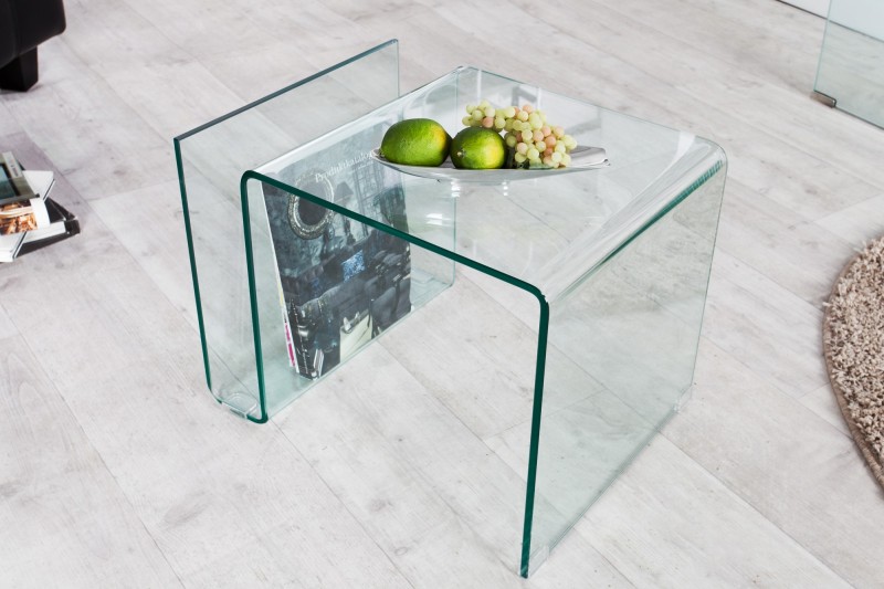 Table basse 50 cm design en verre trempé coloris transparent