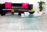 Ensemble de 3 tables basses en verre trempé coloris transparent