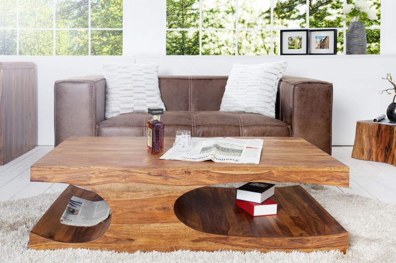 Table basse rectangulaire en bois massif 120 cm
