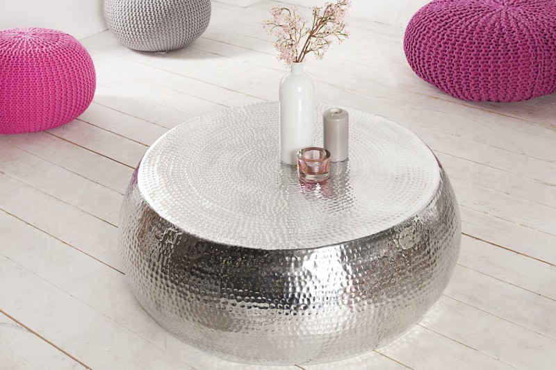 Table basse 80 cm ronde en aluminium coloris argent