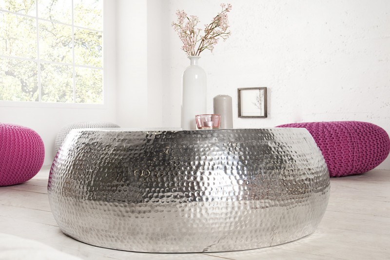 Table basse 80 cm ronde en aluminium coloris argent