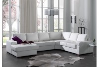 Canapé d'angle avec méridienne gauche  en simili cuir blanc
