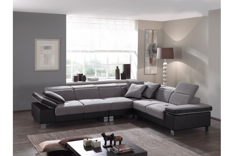 Canapé d'angle en simili cuir / tissu coloris gris