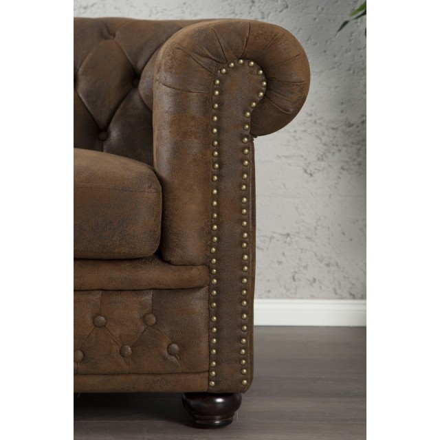 Canapé 2 places design chesterfield capitonné en simili cuir marron