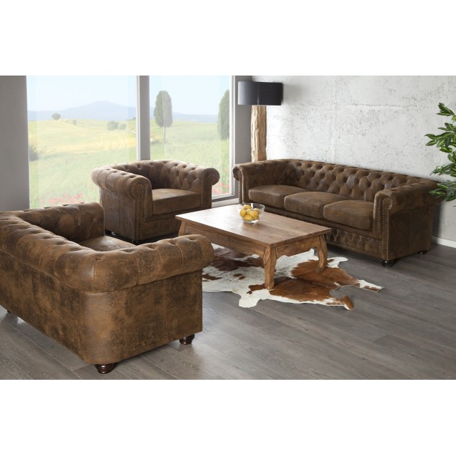 Canapé 3 places design chesterfield coloris marron