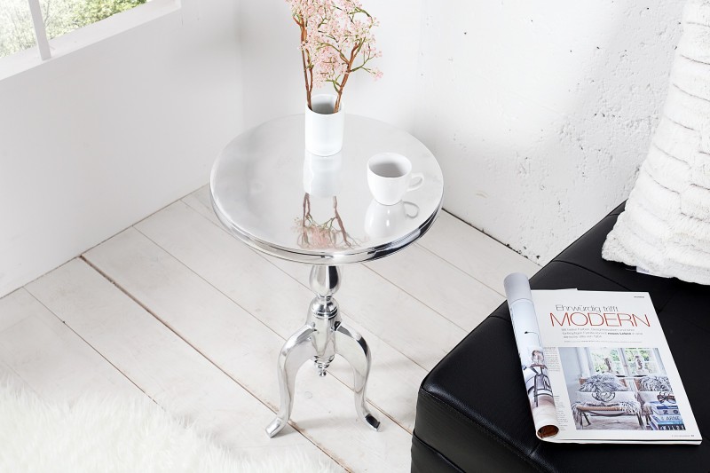 Table d'appoint ronde 55cm en aluminium argenté