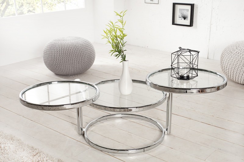 Table d'appoint design en verre / métal argenté
