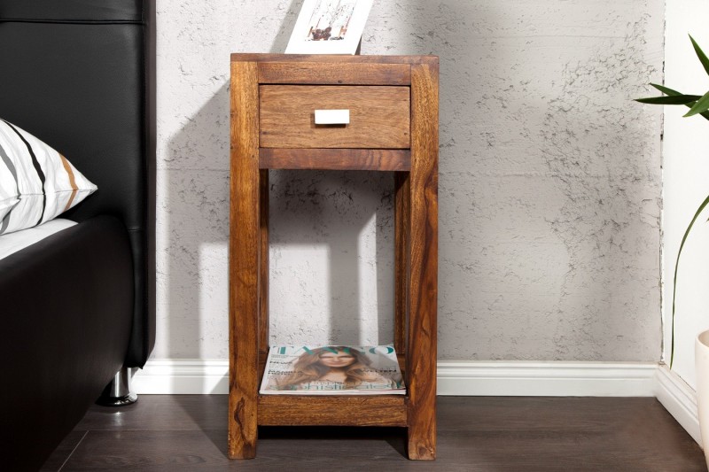 Table de chevet avec rangement et tiroir en bois massif