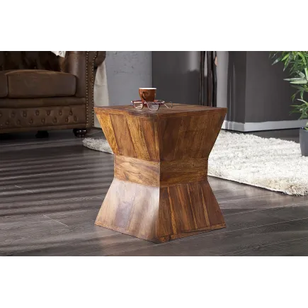 Table d'appoint en bois massif design pyramide
