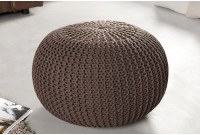 Pouf design BOULE de 50 cm coloris marron en coton tricoté