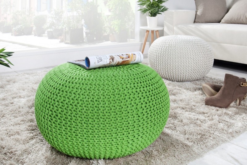 Pouf design BOULE de 50 cm coloris vert en coton tricoté