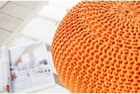 Pouf design BOULE de 50 cm coloris orange en coton tricoté