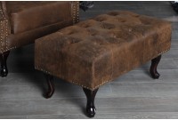 Pouf CHESTERFIELD marron antique en microfibre / bois massif