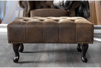 Pouf CHESTERFIELD marron antique en microfibre / bois massif