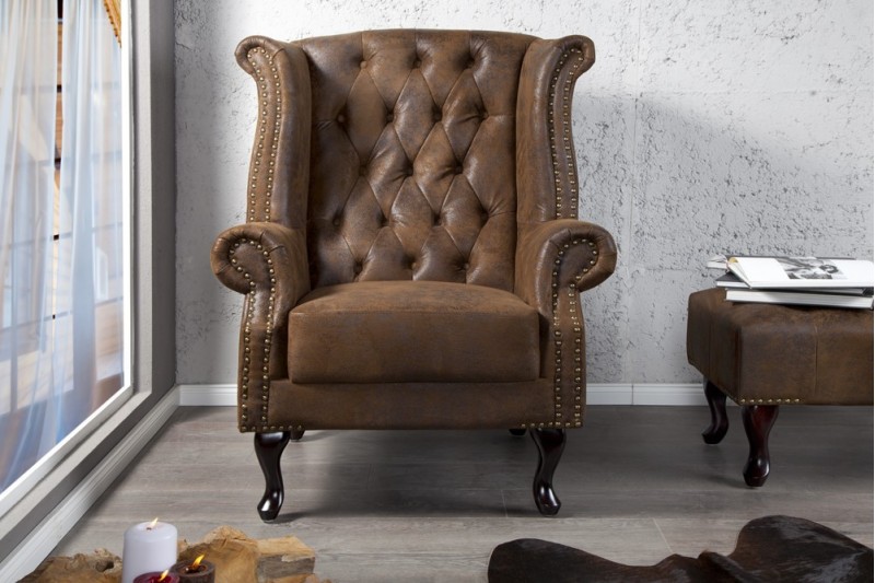 Fauteuil design chesterfield coloris marron Fauteuil design chesterfield coloris marron
