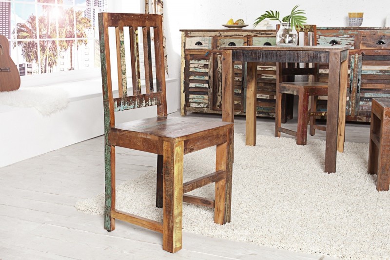 Lot de 2 chaises design en bois massif recyclé
