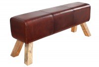 Banc 120 cm design en cuir marron avec piètement en bois massif