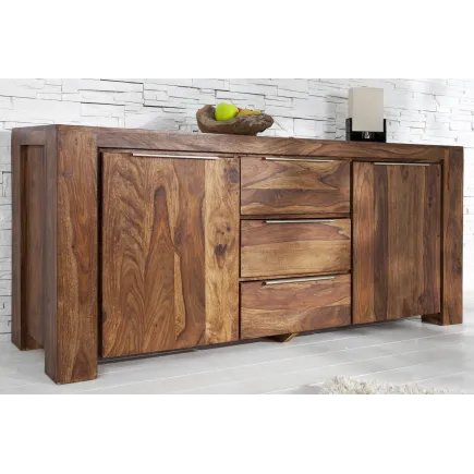 Buffet bas en Bois de Sheesham Massif - Enfilade 2 Portes & 3 Tiroirs