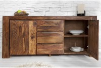 Buffet en Bois Massif Sheesham 180 cm — 2 Portes & 3 Tiroirs, Coloris Naturel