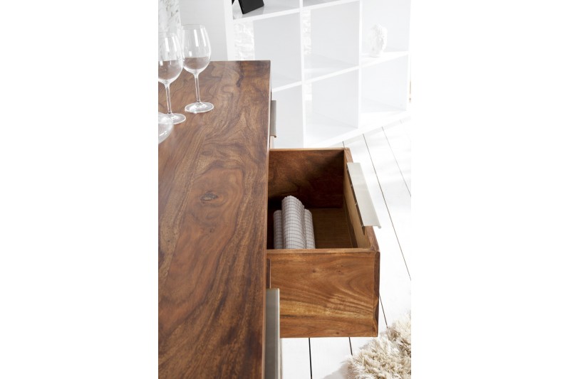 Buffet bas en Bois de Sheesham Massif - Enfilade 2 Portes & 3 Tiroirs