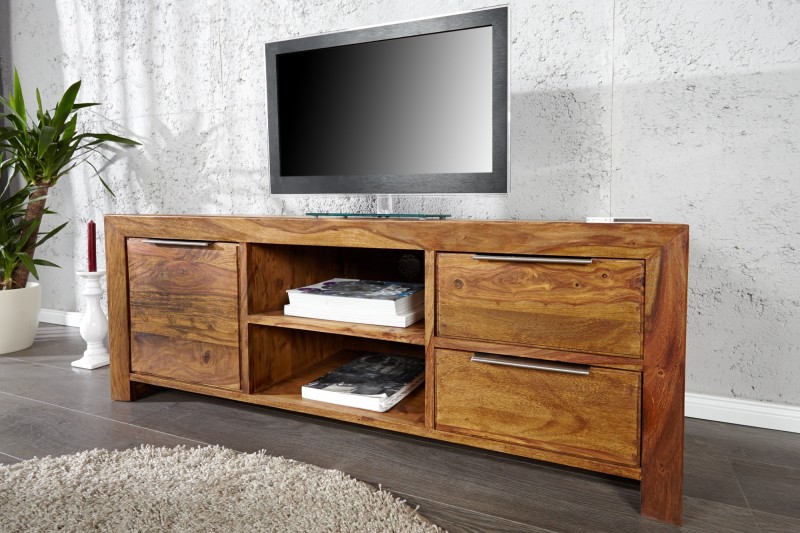 Meuble TV 135 cm en bois massif avec rangement