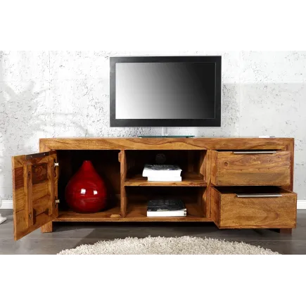 Meuble TV 135 cm en bois massif avec rangement 2