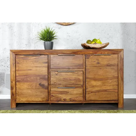 Buffet Bois Massif Naturel 140 cm – Bahut de Salon avec Rangement 2