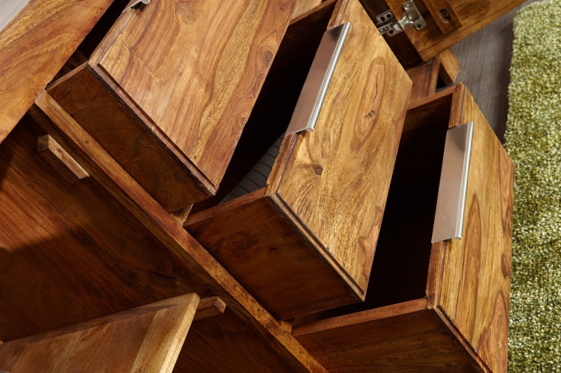 Buffet enfilade bois massif 140 cm à 2 portes et 3 tiroirs