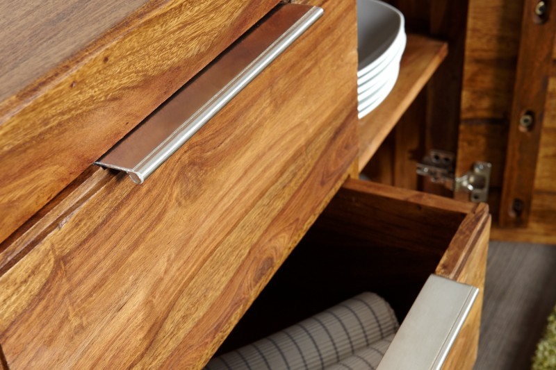 Buffet enfilade bois massif 140 cm à 2 portes et 3 tiroirs