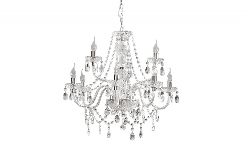 Lustre moderne à 9 bougies coloris transparent Lustre moderne à 9 bougies coloris transparent