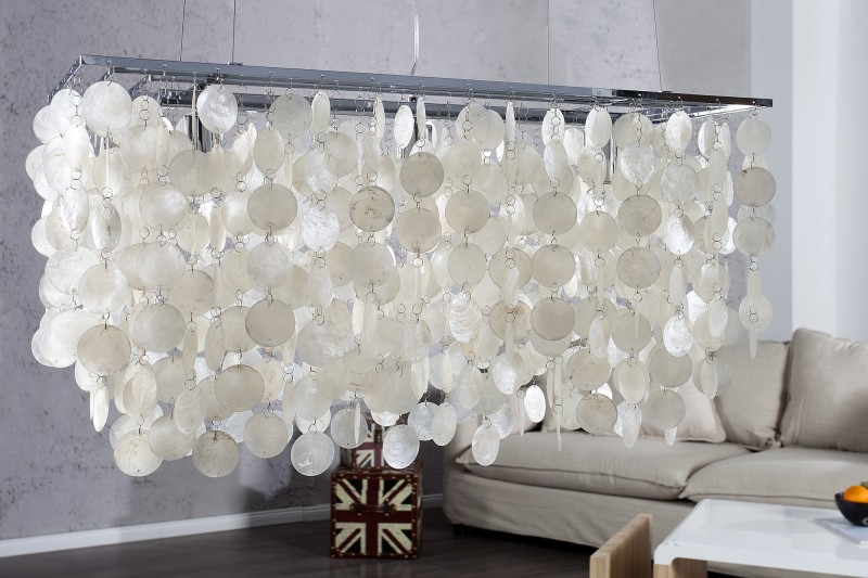Lampe suspendue rectangulaire 80 cm avec des perles nacrées