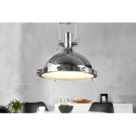 Lampe suspendue 45 cm design industriel en métal chromé