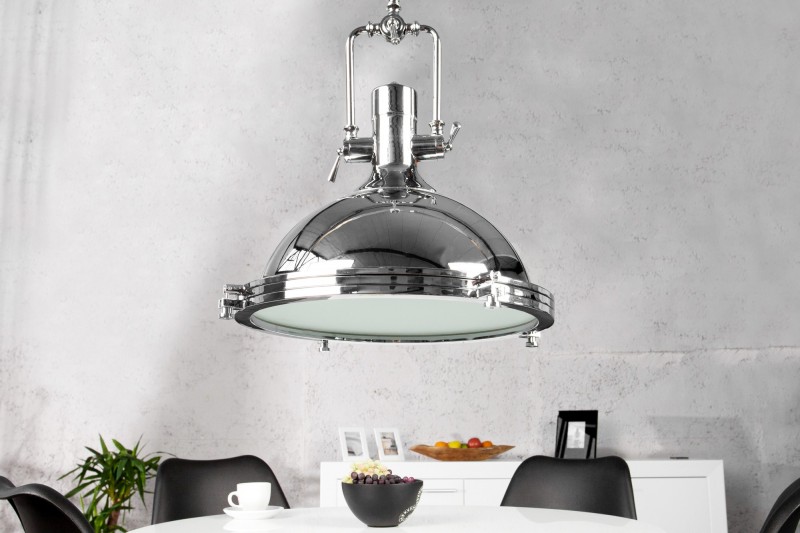 Lampe suspendue 45 cm design industriel en métal chromé