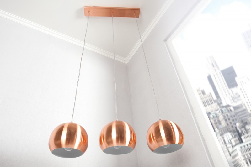 Barre de 3 lampes suspendues 20 cm design en métal cuivré