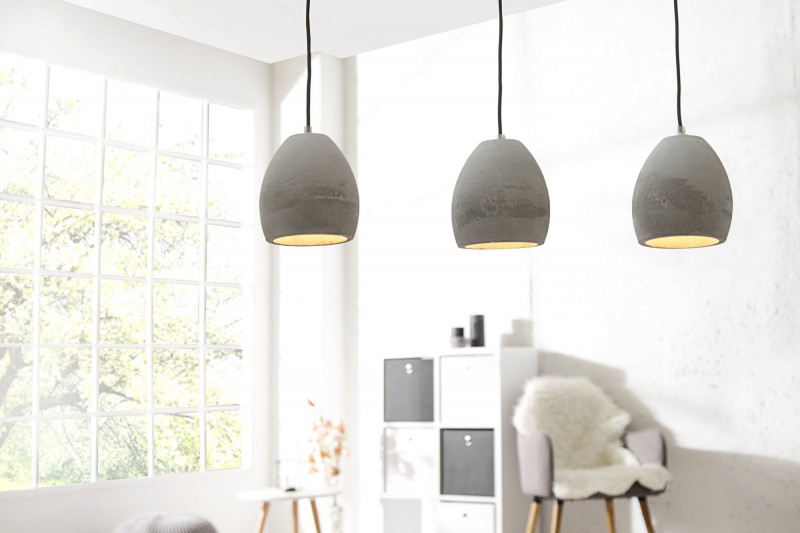 Ensemble de 3 lampes ovales suspendues en béton coloris gris