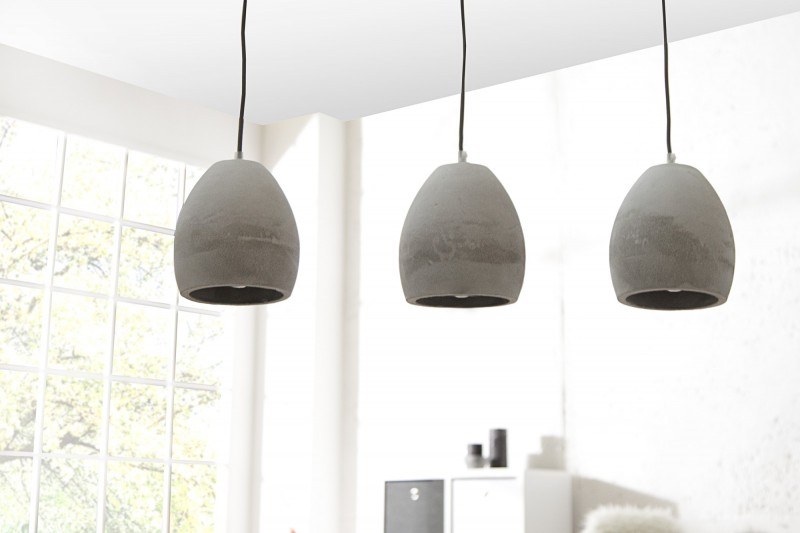 Ensemble de 3 lampes ovales suspendues en béton coloris gris